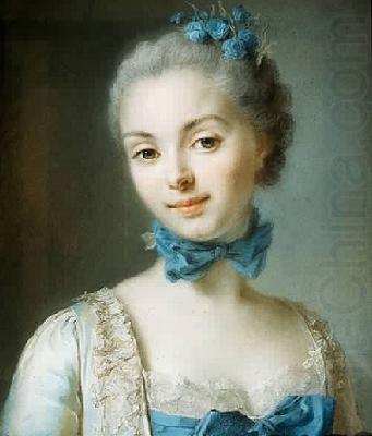 Portrait of a young woman wearing a blue ribbon at her throat, unknow artist